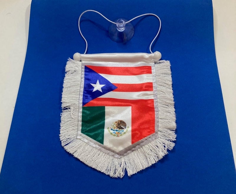 PRK 14 Puerto Rican Mexican flag for car accessories Mexico & Puerto Rico Car Flags Mexico rearview mirror decoration Combo - Dual Heritage Rearview Mirror Decor for Every Drive - Image 2
